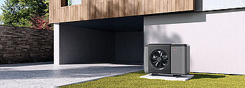 Wartung der Wärmepumpe: Darauf sollten Sie achten Wartung Wärmepumpe: WOLF CHA Monoblock Luft/Wasser-Wärmepumpe hinter modernem Haus