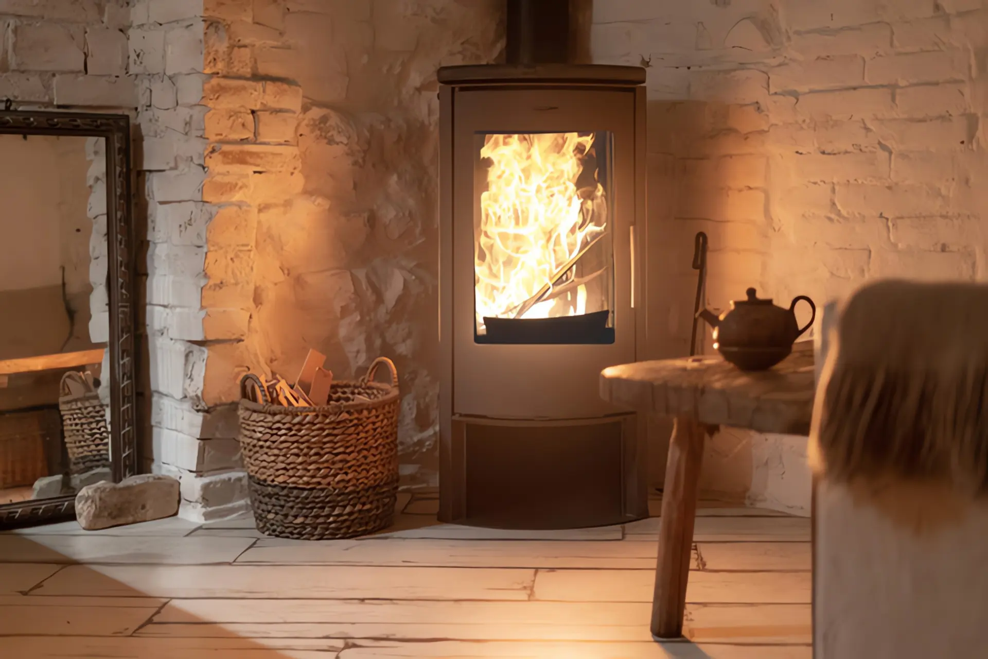 Brennwert Holz: Kamin in Wohnzimmer