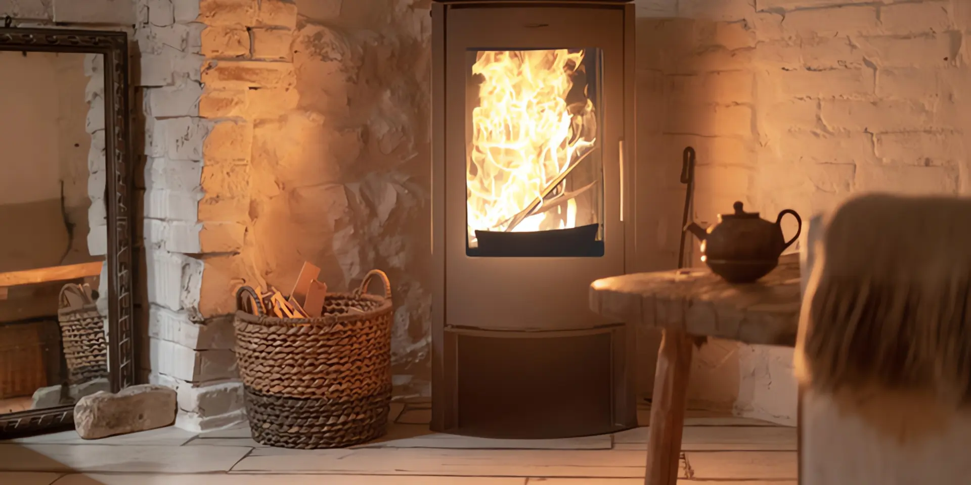 Brennwert Holz: Kamin in Wohnzimmer