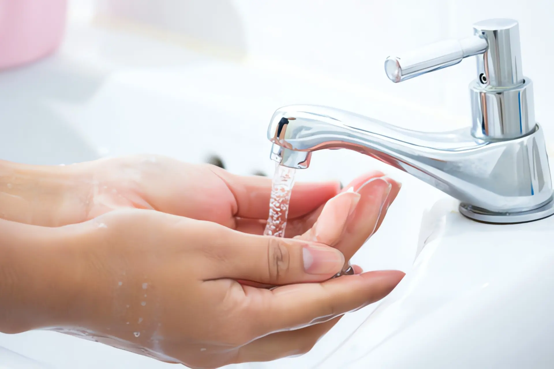 Durchlauferhitzer entkalken: Frauenhände unter Wasserhahn