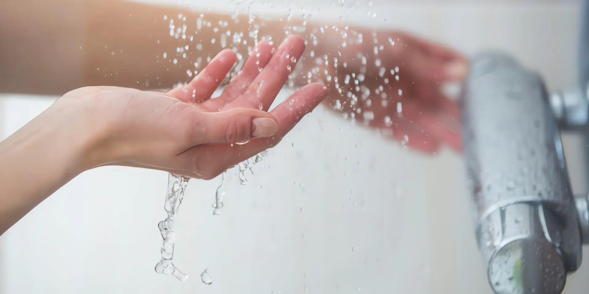 Durchlauferhitzer Kosten: Hände stellen Wassertemperatur ein