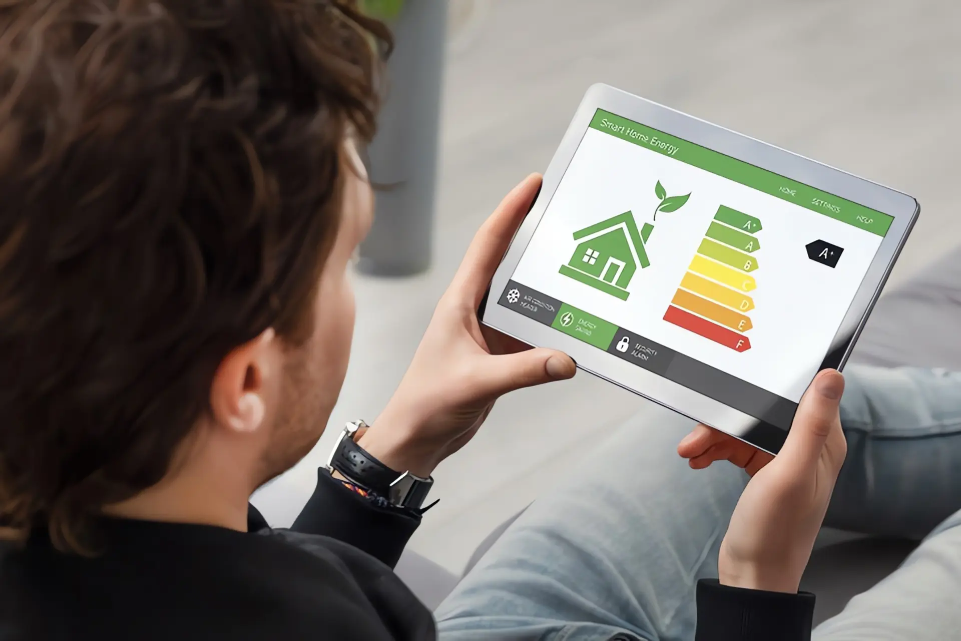Energieeffizienzklasse berechnen: Mann mit Tablet in Hand
