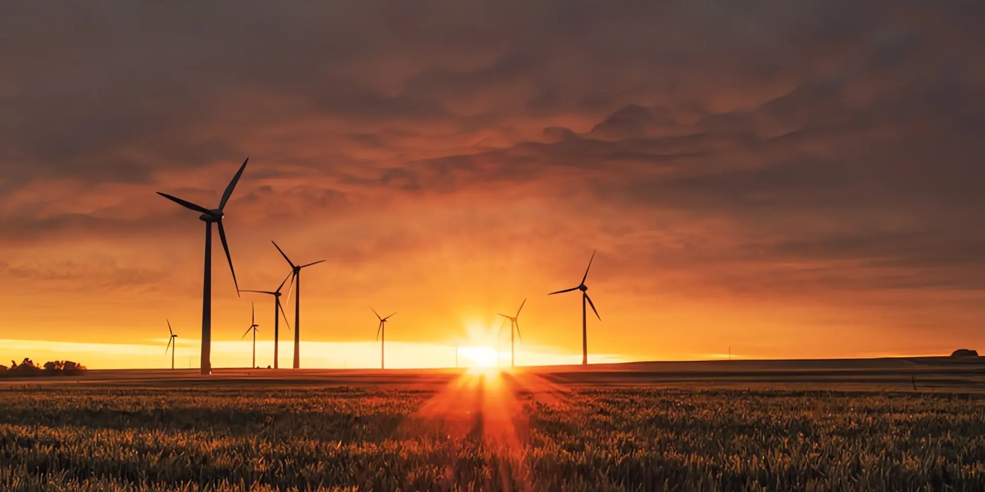 Energiemanagement: Windradpark bei Sonnenuntergang