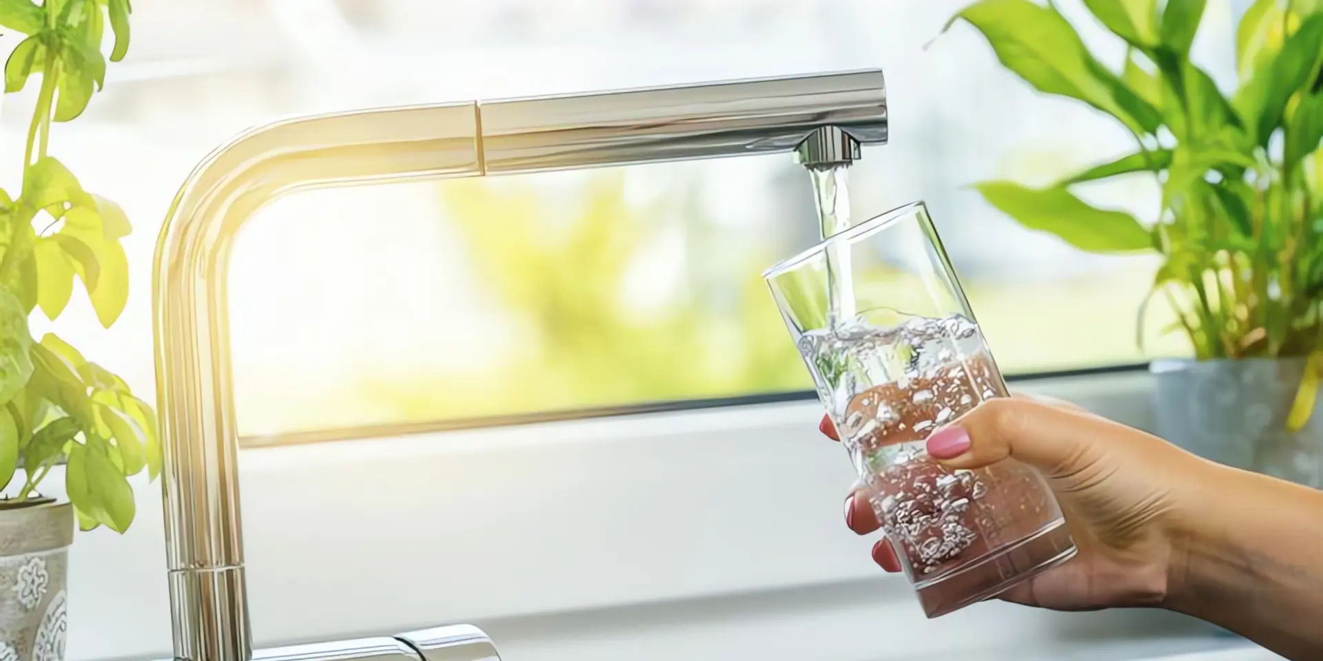 Frischwasserstation: Trinkwasser wird in Glas gefüllt