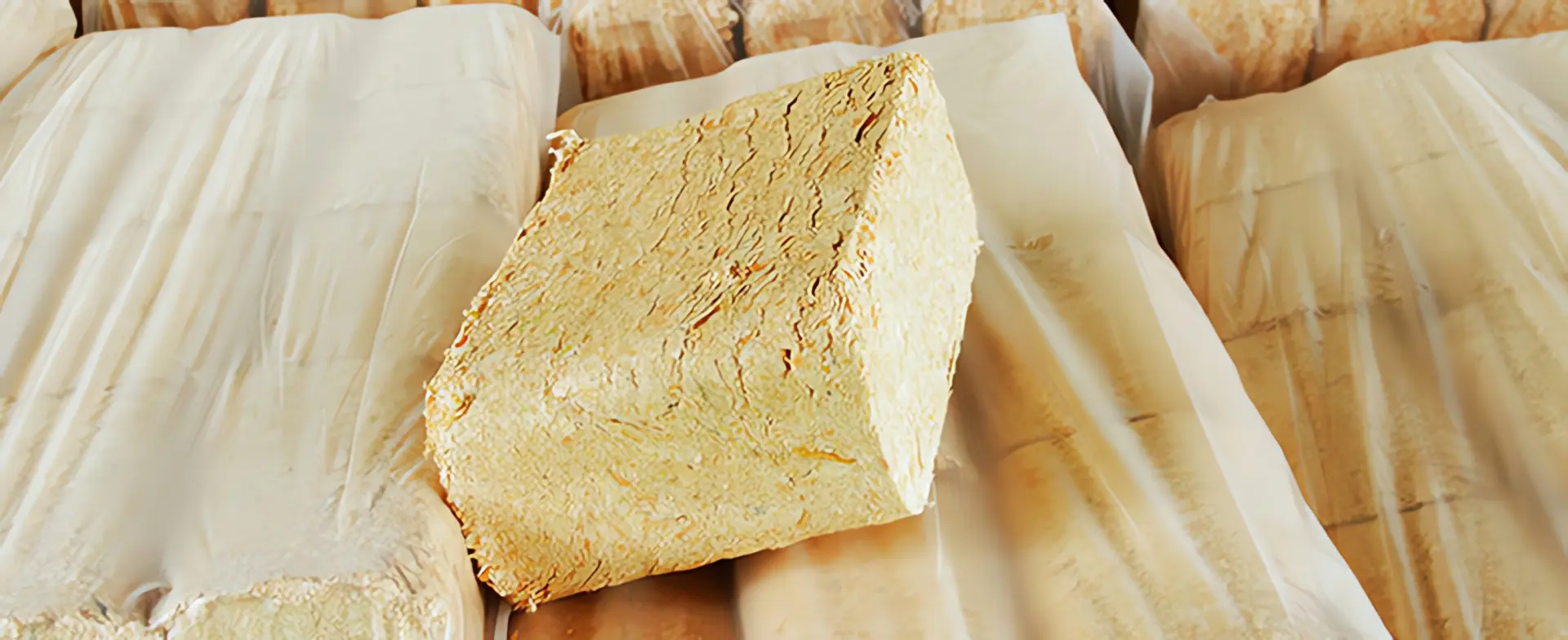 Heizen mit Holzbriketts Anleitung: Sägemehl-Holzbrikett auf Stapel