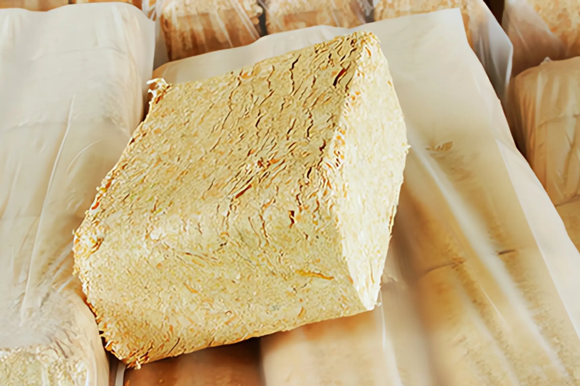 Heizen mit Holzbriketts Anleitung: Sägemehl-Holzbrikett auf Stapel