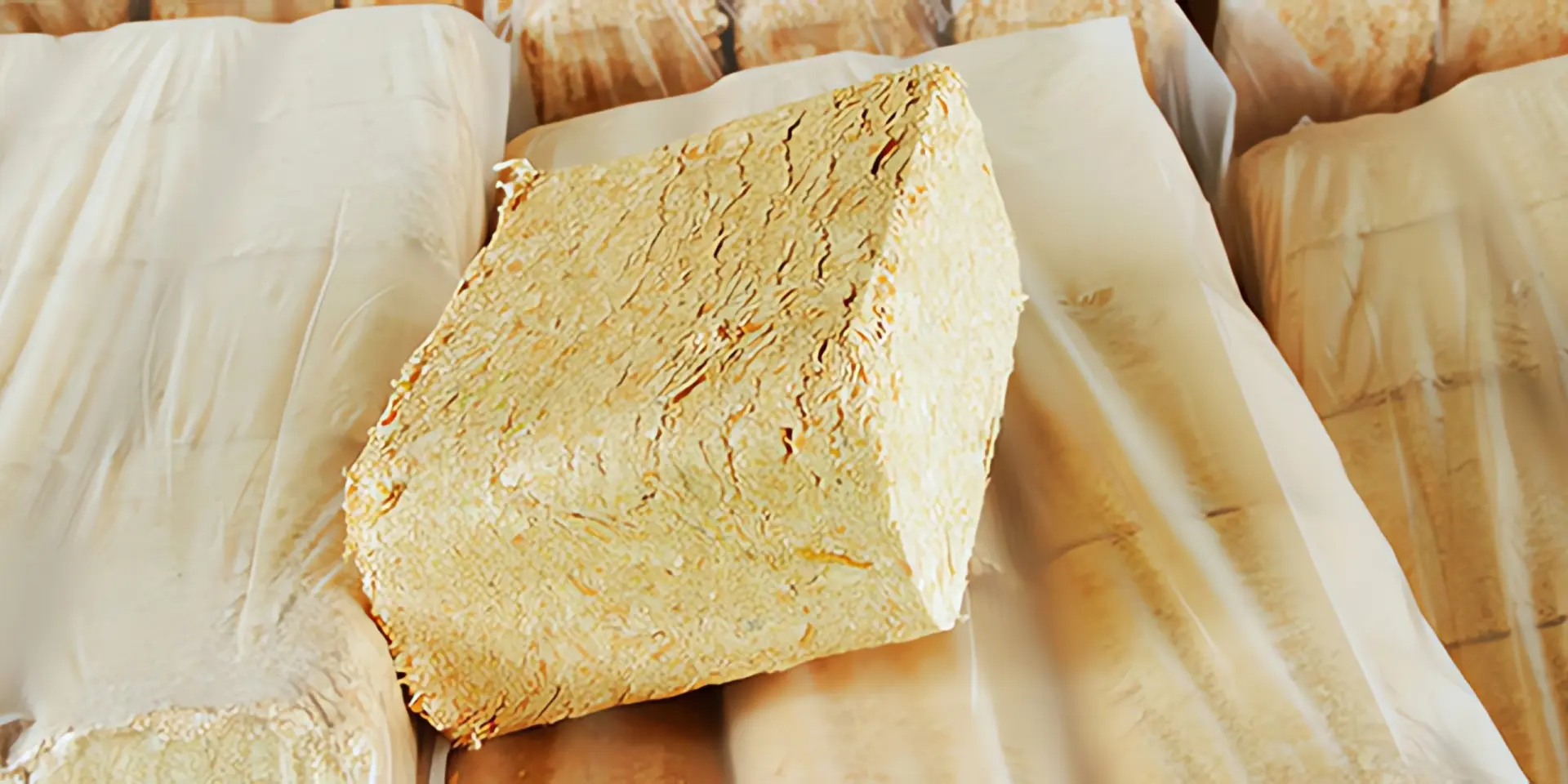Heizen mit Holzbriketts Anleitung: Sägemehl-Holzbrikett auf Stapel