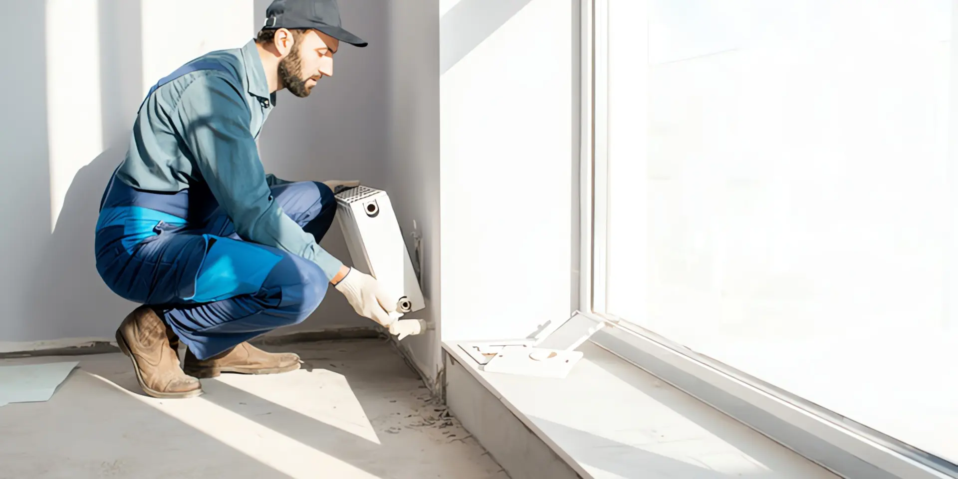 Heizung versetzen: Handwerker baut Heizung ein