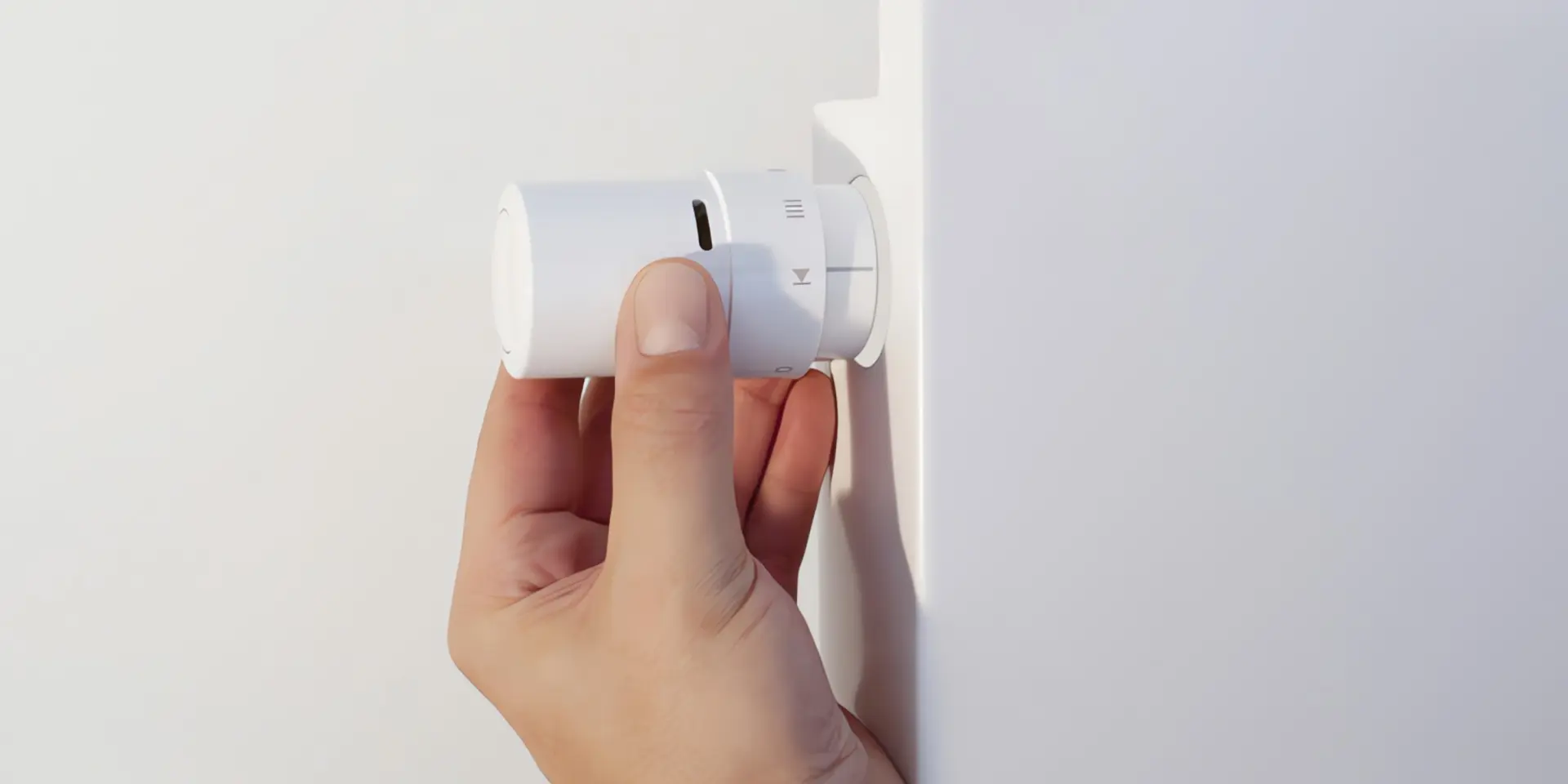 Hochtemperatur Wärmepumpe: Hand dreht Thermostat an einem Heizkörper höher. 