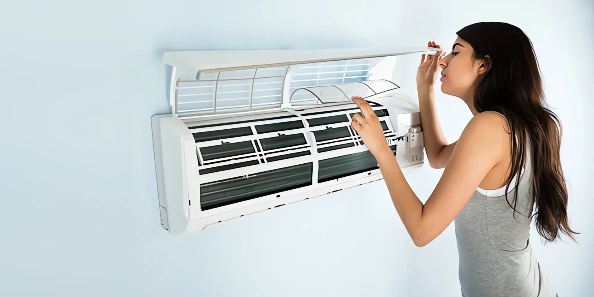 Klimaanlage tropft: Frau kontrolliert Klimaanlage
