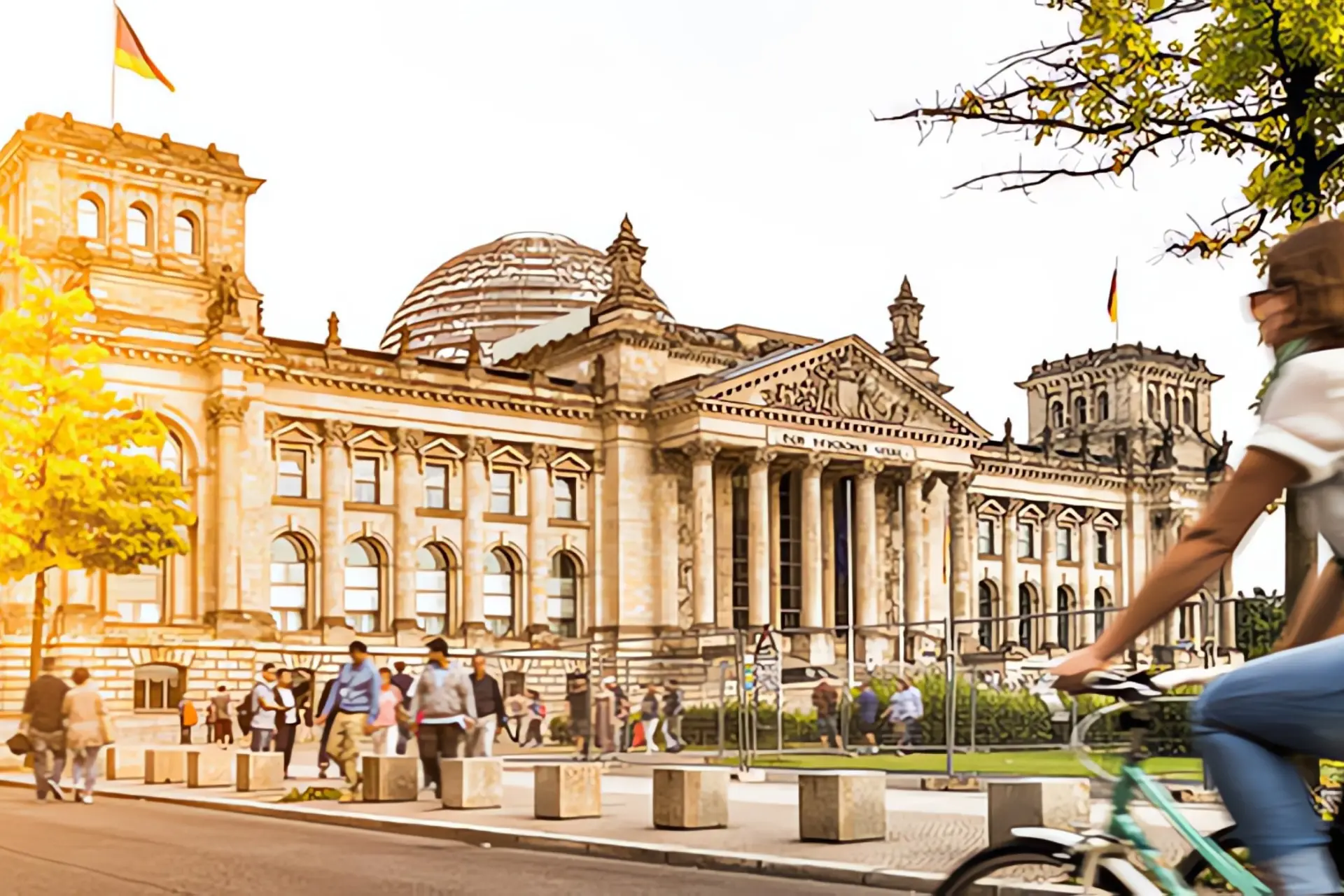 Klimaprogramm Bedeutung für Ölheizungen: Kommt jetzt Ölheizungs-Verbot? Deutscher Reichstag mit Radfahrerin