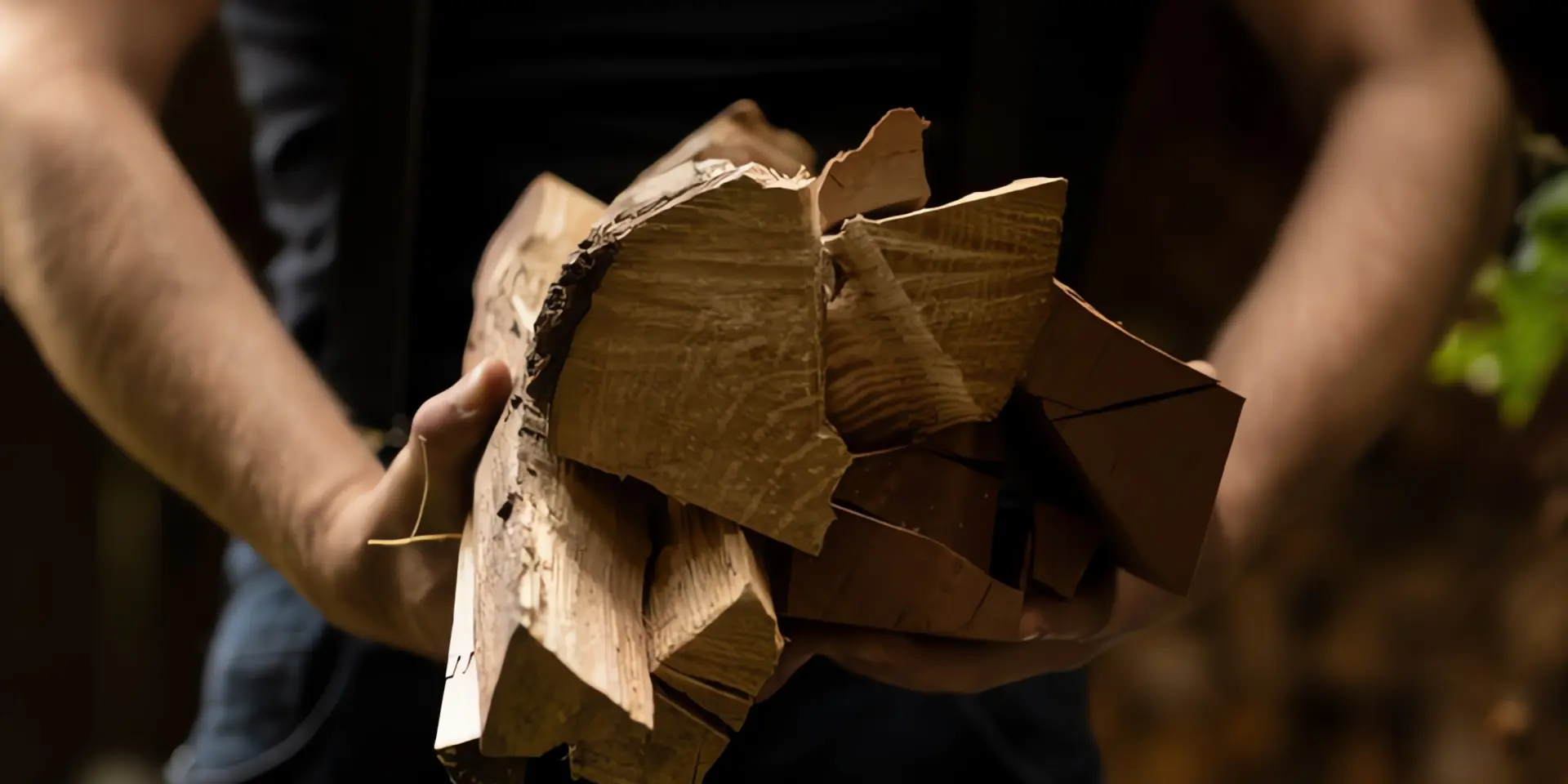 Scheitholzheizung: Person mit Holzscheiten