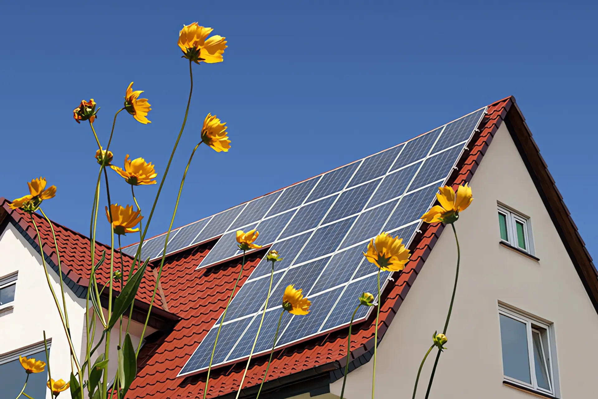 Haus mit Solaranlage auf dem Dach