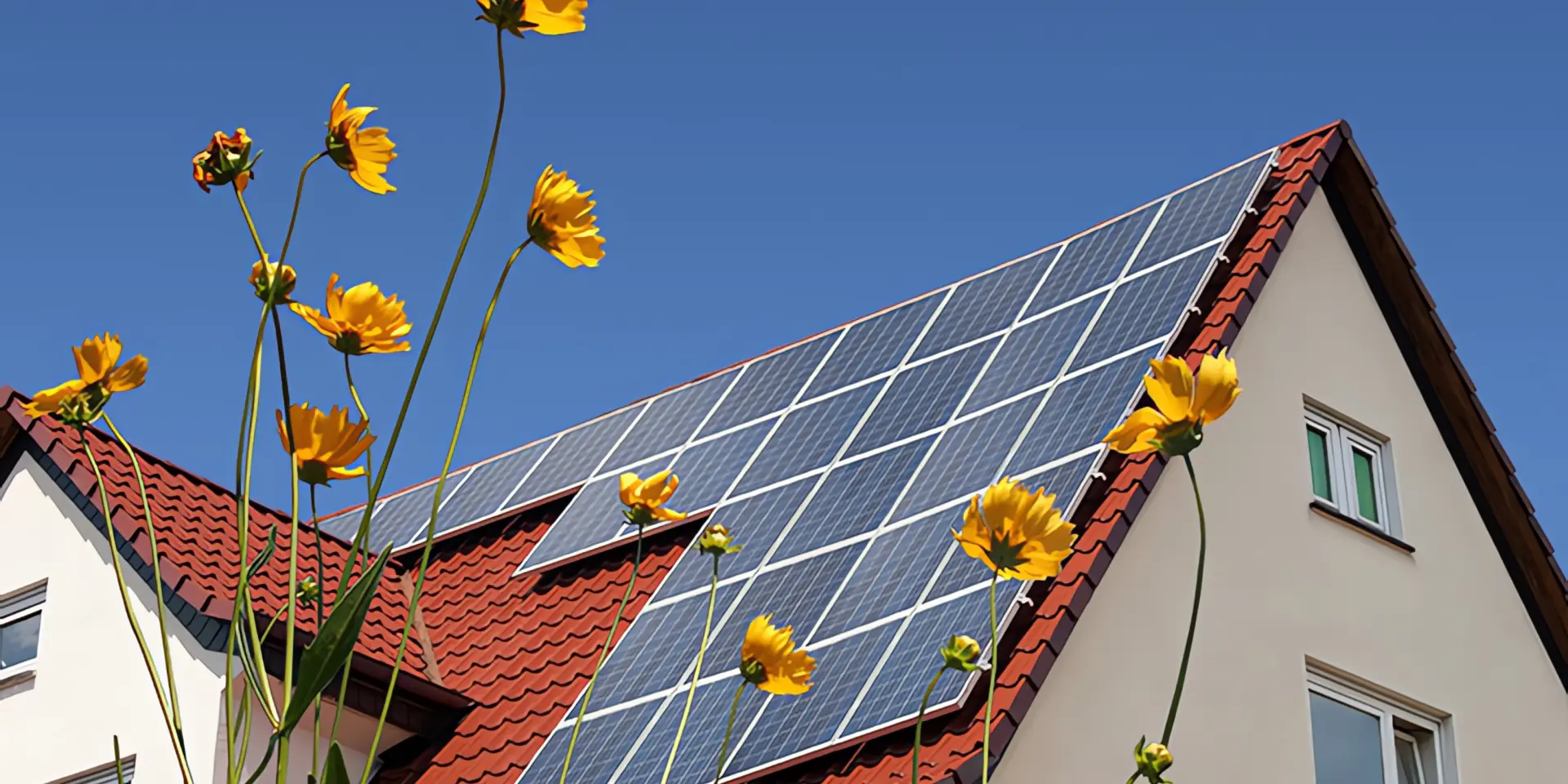 Haus mit Solaranlage auf dem Dach