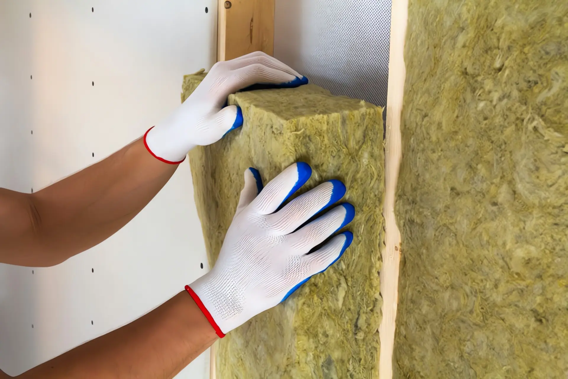 Wärmedämmung: Person dämmt Wand