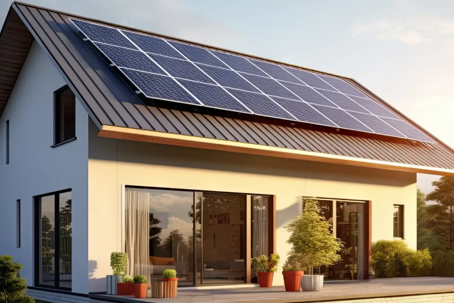 Wärmepumpe mit Photovoltaik: Einfamilienhaus mit Photovoltaik auf dem Dach